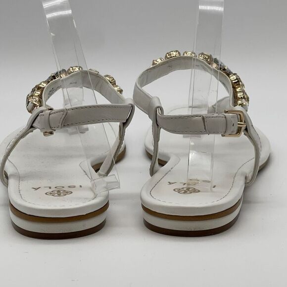 ISOLA Sandal Women’s Size 10 White Leather Rhinestone Thong Slingback Flat - Picture 11 of 14